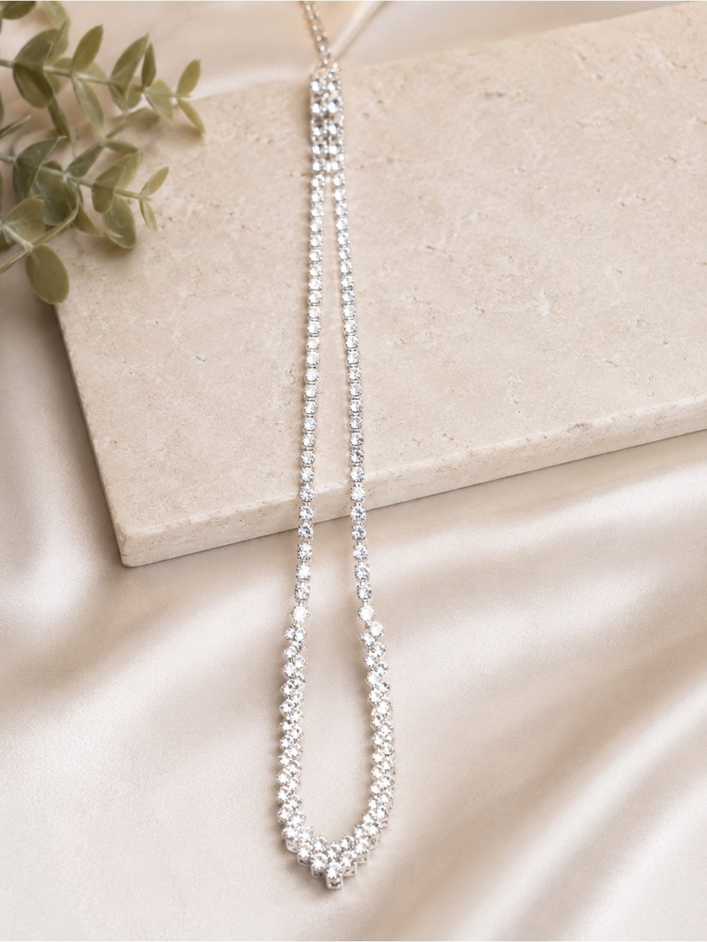 Silver Beaded Rhinestone Necklace - Women's Jewelry